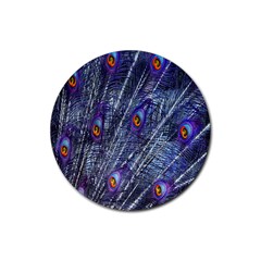 Peacock-feathers-blue Rubber Coaster (round) by nateshop