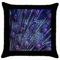 Peacock-feathers-blue Throw Pillow Case (black) by nateshop