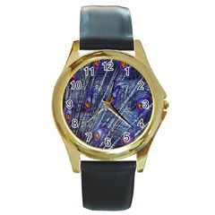 Peacock-feathers-blue Round Gold Metal Watch by nateshop