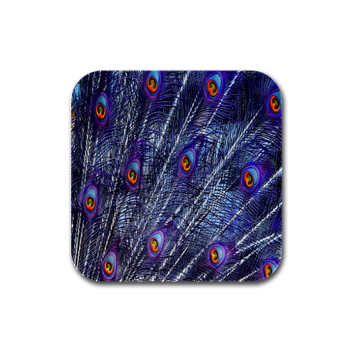 Peacock-feathers-blue Rubber Square Coaster (4 pack)