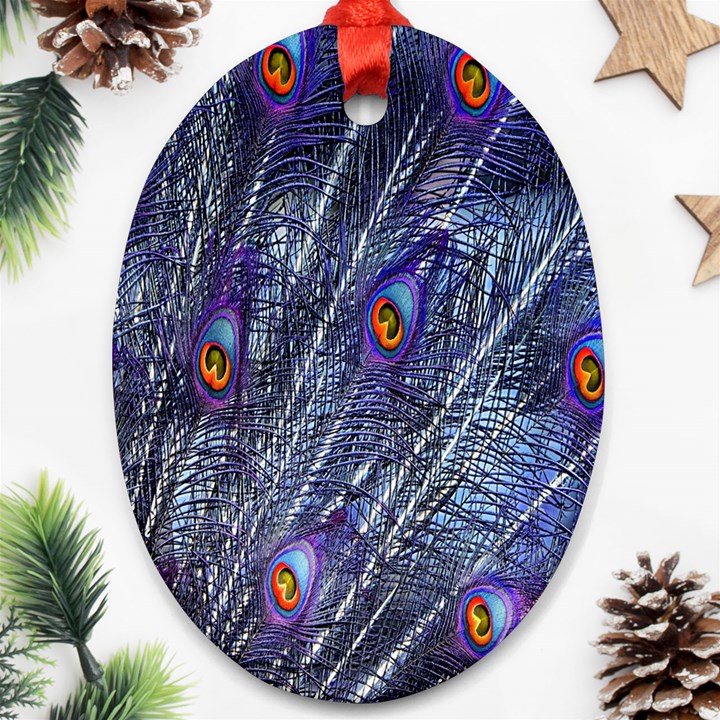 Peacock-feathers-blue Oval Ornament (Two Sides)