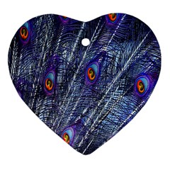 Peacock-feathers-blue Heart Ornament (two Sides) by nateshop