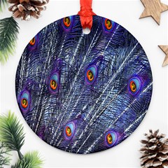 Peacock-feathers-blue Round Ornament (two Sides) by nateshop