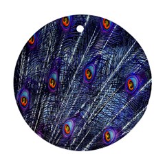 Peacock-feathers-blue Round Ornament (two Sides) by nateshop