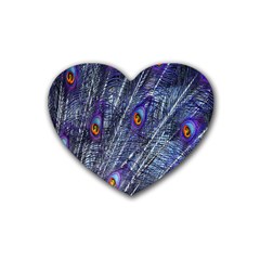 Peacock-feathers-blue Rubber Coaster (heart) by nateshop