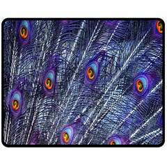 Peacock-feathers-blue Fleece Blanket (medium)  by nateshop