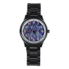 Peacock-feathers-blue Stainless Steel Round Watch by nateshop