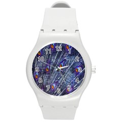 Peacock-feathers-blue Round Plastic Sport Watch (m) by nateshop