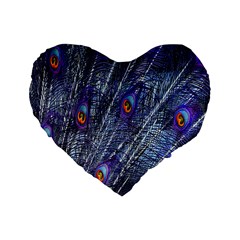 Peacock-feathers-blue Standard 16  Premium Flano Heart Shape Cushions by nateshop