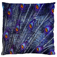 Peacock-feathers-blue Large Flano Cushion Case (one Side) by nateshop