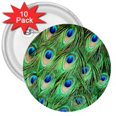 Peacock-green 3  Buttons (10 Pack)  by nateshop