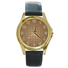 Background-chevron Chocolate Round Gold Metal Watch by nateshop