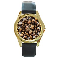 Coffe Round Gold Metal Watch by nateshop