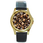 Coffe Round Gold Metal Watch Front