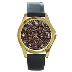 Coffee-beans Round Gold Metal Watch by nateshop