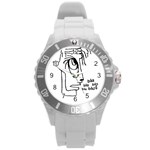 Cartoon Head Talking Drawing Tshrt Round Plastic Sport Watch (L) Front