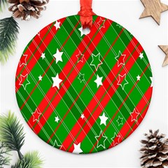 Background-green Red Star Round Ornament (two Sides) by nateshop