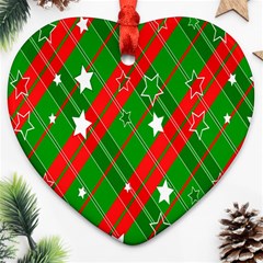 Background-green Red Star Heart Ornament (two Sides) by nateshop