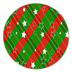 Background-green Red Star Magnet 5  (round) by nateshop