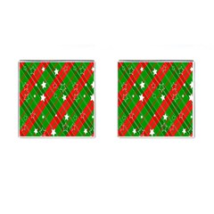 Background-green Red Star Cufflinks (square) by nateshop