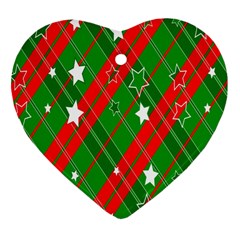 Background-green Red Star Heart Ornament (two Sides) by nateshop