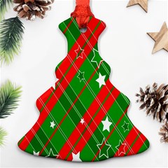 Background-green Red Star Christmas Tree Ornament (two Sides) by nateshop