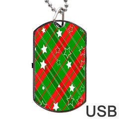 Background-green Red Star Dog Tag Usb Flash (one Side) by nateshop