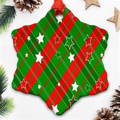 Background-green Red Star Snowflake Ornament (two Sides) by nateshop