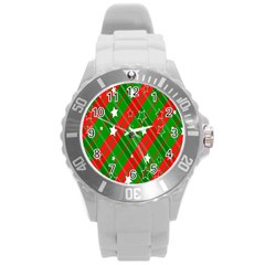 Background-green Red Star Round Plastic Sport Watch (l) by nateshop