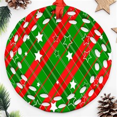 Background-green Red Star Round Filigree Ornament (two Sides)