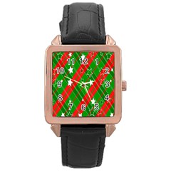 Background-green Red Star Rose Gold Leather Watch  by nateshop