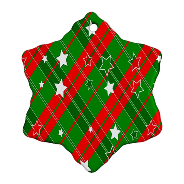 Background-green Red Star Snowflake Ornament (Two Sides)