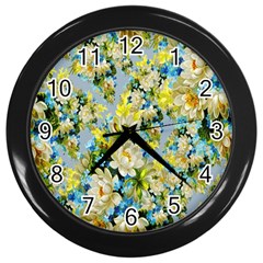 Background-flower White Wall Clock (black) by nateshop