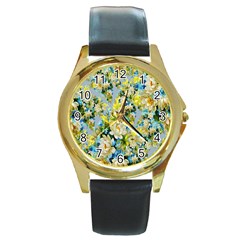 Background-flower White Round Gold Metal Watch by nateshop