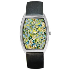 Background-flower White Barrel Style Metal Watch by nateshop