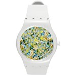 Background-flower White Round Plastic Sport Watch (M) Front