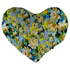 Background-flower White Large 19  Premium Flano Heart Shape Cushions by nateshop