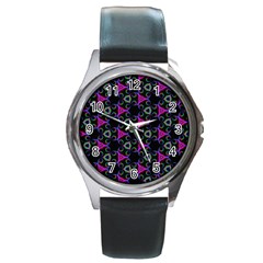 Background-triangle Round Metal Watch by nateshop