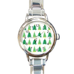 Christmas Trees Watercolor Decoration Round Italian Charm Watch