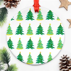 Christmas Trees Watercolor Decoration Ornament (Round)