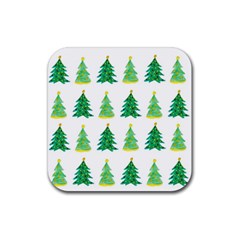 Christmas Trees Watercolor Decoration Rubber Coaster (Square)