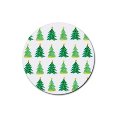 Christmas Trees Watercolor Decoration Rubber Coaster (Round)