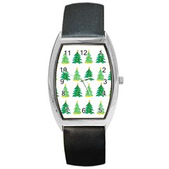 Christmas Trees Watercolor Decoration Barrel Style Metal Watch