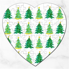 Christmas Trees Watercolor Decoration Jigsaw Puzzle (Heart)