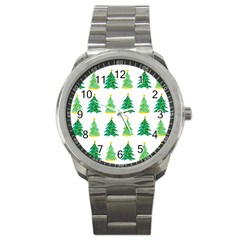 Christmas Trees Watercolor Decoration Sport Metal Watch by artworkshop