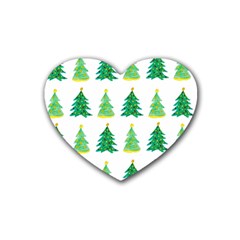 Christmas Trees Watercolor Decoration Rubber Coaster (Heart)