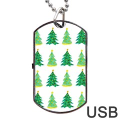 Christmas Trees Watercolor Decoration Dog Tag USB Flash (One Side)