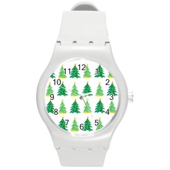 Christmas Trees Watercolor Decoration Round Plastic Sport Watch (M)