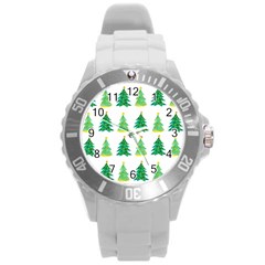 Christmas Trees Watercolor Decoration Round Plastic Sport Watch (L)