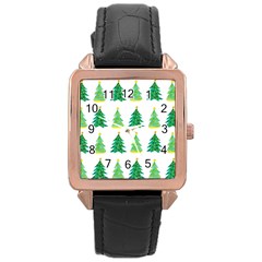 Christmas Trees Watercolor Decoration Rose Gold Leather Watch 